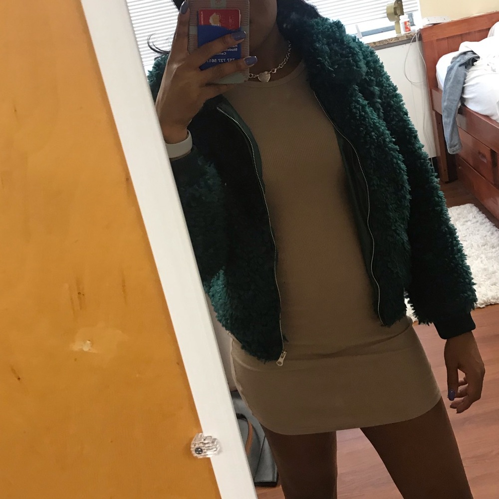 Green fluffy jacket